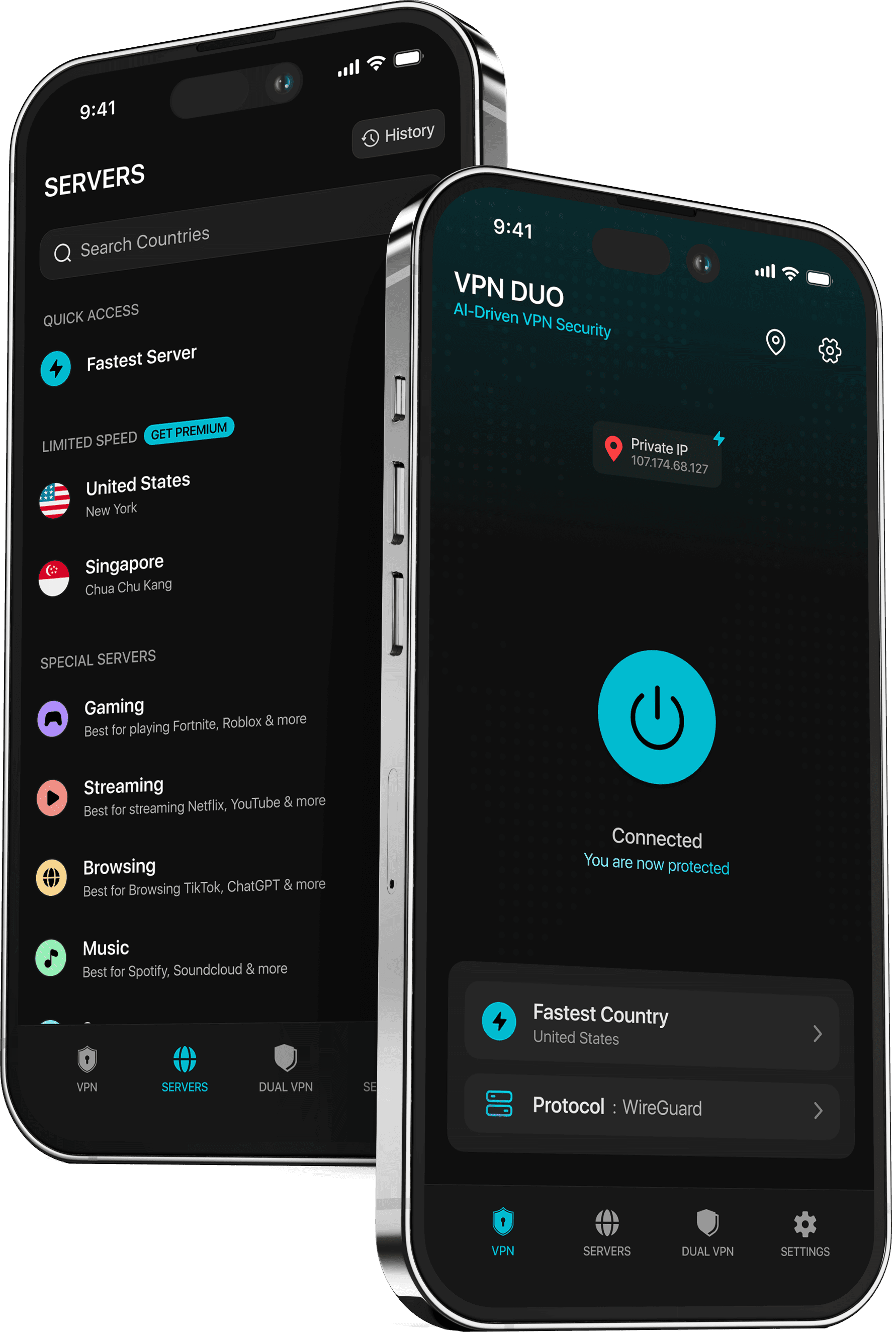 VPN Duo iOS app view